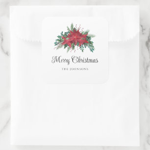 Weihnachtliche Rote Poinsettie Weihnachten Quadratischer Aufkleber