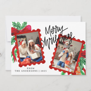 Weihnachtliche rote Postwertzeichen 2 Foto Feiertagskarte