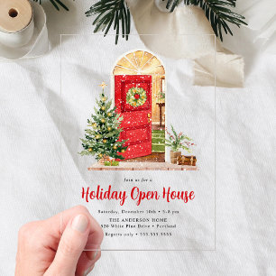 Weihnachtliche rote Tür Holiday Open House Acryleinladungen