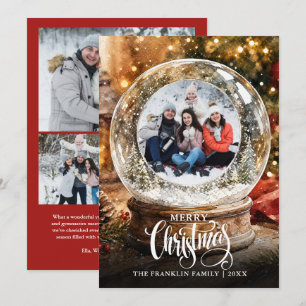 Weihnachtliche rustikale Schneekugel 4 Foto Collag Feiertagskarte