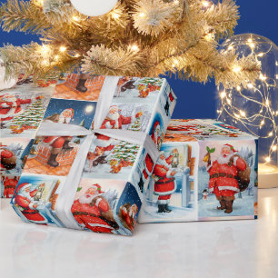 Weihnachtliche Santa-Collage-Geschenkpapier Geschenkpapier