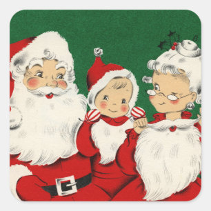 Weihnachtliche Santa-Familie Quadratischer Aufkleber