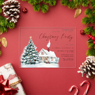 Weihnachtliche Schneehütte & Baum Weihnachtsfeier Acryleinladungen