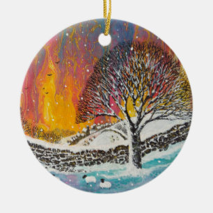 Weihnachtliche Schneelandschaft - Weihnachtskarte  Keramik Ornament