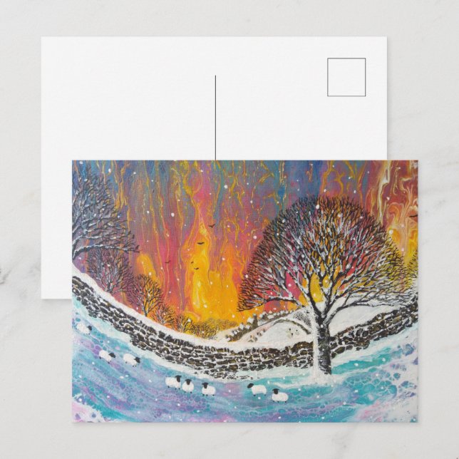 Weihnachtliche Schneeszene als Weihnachtskarte Feiertagspostkarte (Vorne/Hinten)