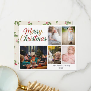 Weihnachtliche Spaß-Weihnachts-5-Foto-Feiertagskar Dankeskarte