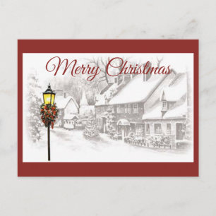 Weihnachtliche Stadtansicht auf einer Vintage-Weih Feiertagspostkarte