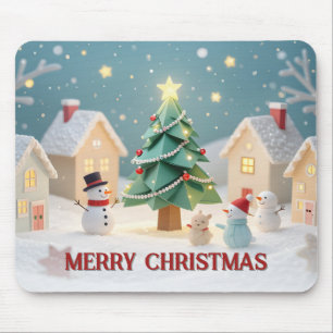 Weihnachtliche Szene mit Tannenbaum und Schneemänn Mousepad