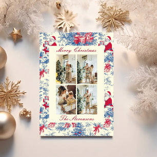 Weihnachtliche Toile De Jouy Vier-Foto-Collage Wei Feiertagskarte