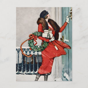 Weihnachtliche Türschwellen-Illustration im Vintag Postkarte