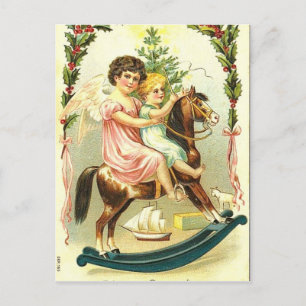 Weihnachtliche Vintage-Cherubs und Schaukelpferd Feiertagspostkarte