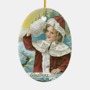 Weihnachtliche Vintage-Dame im Santa-Kostüm Keramikornament