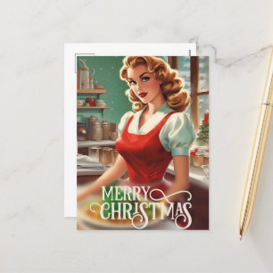 Weihnachtliche vintage Dame Nachricht hinzufügen Feiertagspostkarte