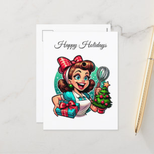 Weihnachtliche vintage Dame Nachricht hinzufügen Feiertagspostkarte