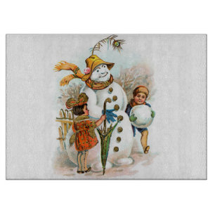 Weihnachtliche Vintage-Dorf-Schneemann Schneidebrett