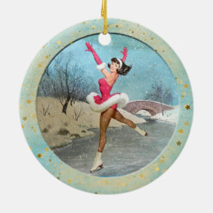Weihnachtliche Vintage-Eisläufer Keramik Ornament