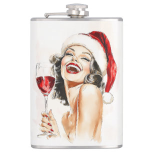 Weihnachtliche Vintage-Freude in Aquarell Flachmann
