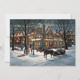 Weihnachtliche Vintage-Landschaft im Schnee Feiertagskarte