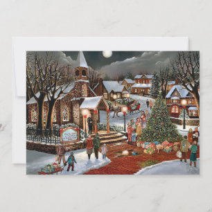 Weihnachtliche Vintage-Landschaft im Schnee Feiertagskarte
