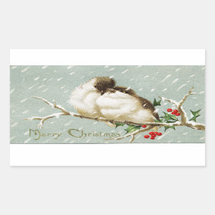 Weihnachtliche Vintage-Vögel Rechteckiger Aufkleber