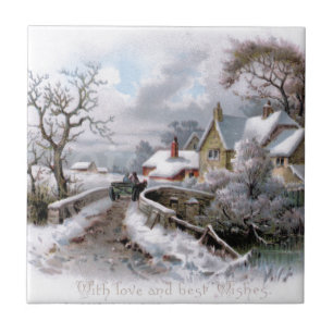 Weihnachtliche Vintage-Winterszene Fliese