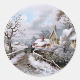 Weihnachtliche Vintage-Winterszene Runder Aufkleber