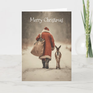 Weihnachtliche Waldreise des Weihnachtsmanns Feiertagskarte