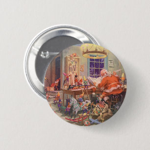 Weihnachtliche Werkstatt von Santa Claus mit Elfen Button