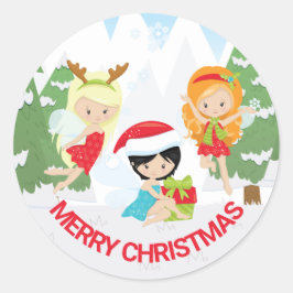 Weihnachtliche Winterfeen Frohe Weihnachten Runder Aufkleber