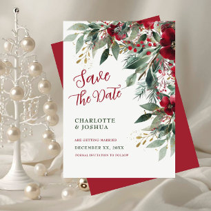 Weihnachtliche Winterhochzeit rote Stechpalme und Save The Date