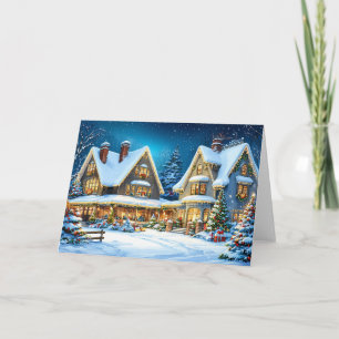 Weihnachtliche Winterlandschaft Schneebedeckte Hüt Feiertagskarte