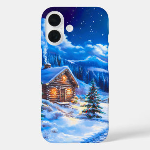 Weihnachtliche Wintermondnacht Hütte iPhone 16 Hülle