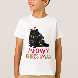 Weihnachtliche Xmas Lichter schwarze Katzen-Pyjama T-Shirt