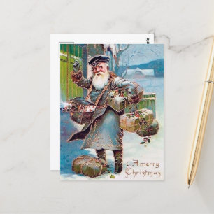 weihnachtlicher Briefträger festlich im Vintage-St Postkarte