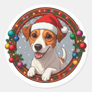 Weihnachtlicher Cartoon-Hund Runder Aufkleber