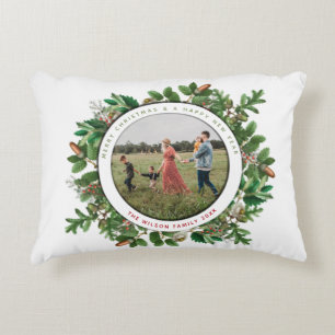 Weihnachtlicher Eichenkränze Familienfoto Dekokissen