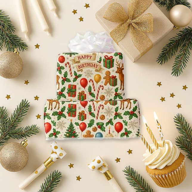 Weihnachtlicher Geburtstag Geschenkpapier (Von Creator hochgeladen)