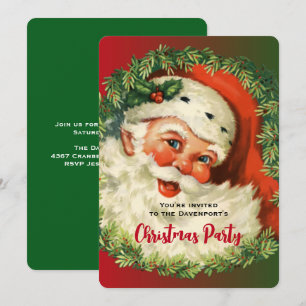 Weihnachtlicher glücklicher Santa mit Stechpalmen- Einladung