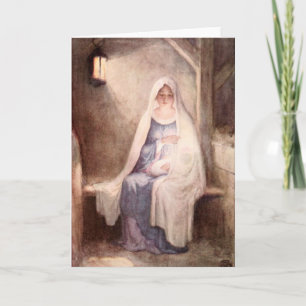 Weihnachtlicher Jesus und Maria im Vintage-Stil Feiertagskarte