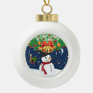 Weihnachtlicher Keramik-Kugelschmuck, Schneemann Keramik Kugel-Ornament
