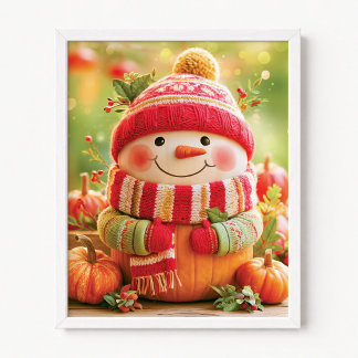 Weihnachtlicher Kürbis verkleidet als Schneemann Poster