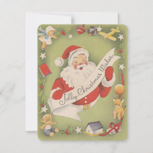 Weihnachtlicher lustiger Weihnachtsmann überprüft Feiertagskarte
