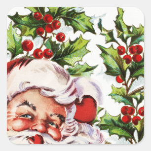 Weihnachtlicher Mistelzweig Vintage Santa Quadratischer Aufkleber