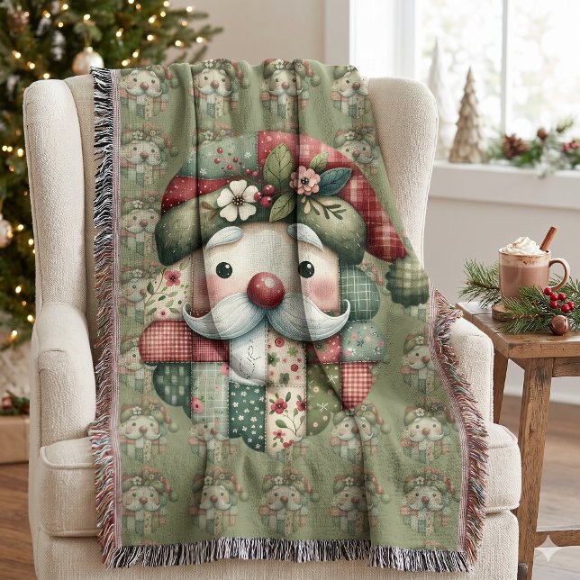 Weihnachtlicher Patchwork-Weihnachtsmann im Volksk Decke (Whimsical Patchwork Santa Folk Christmas Throw Blanket)