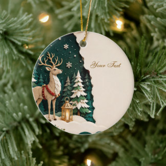 Weihnachtlicher Rentier Wald Rahmen Keramik Ornament