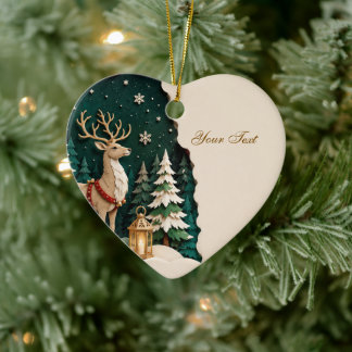 Weihnachtlicher Rentier Wald Rahmen Keramik Ornament