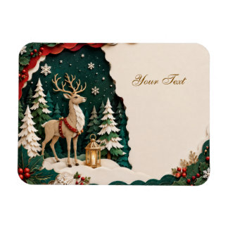 Weihnachtlicher Rentier Wald Rahmen Magnet