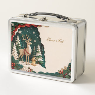 Weihnachtlicher Rentier Wald Rahmen Metall Brotdose