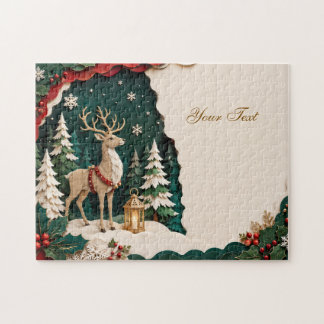 Weihnachtlicher Rentier Wald Rahmen Puzzle