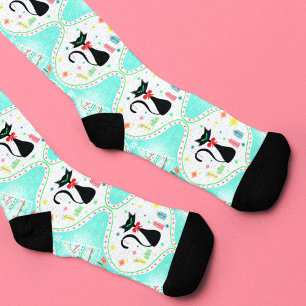 Weihnachtlicher Retro-Siamesenkatze   Socken